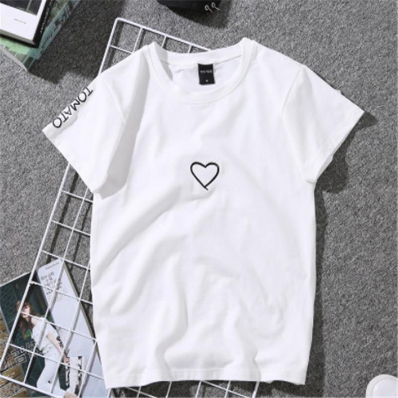 Size Women Plus Unisex Love Heart Printed Short Sleeve Tshirt Tops Couple 2XL белый