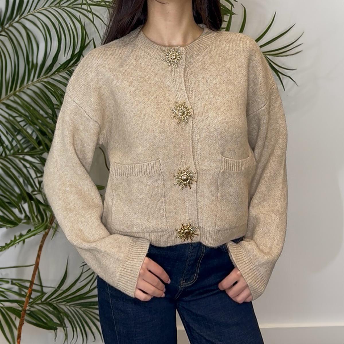 Элегантный стиль Высококачественный шерстяной свитер для женщин 2025 Осень и Зима S абрикосовый