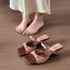 Silver bow wedge sandals women's summer wear 2025 new square head cool slippers with skirt high-heeled slippers