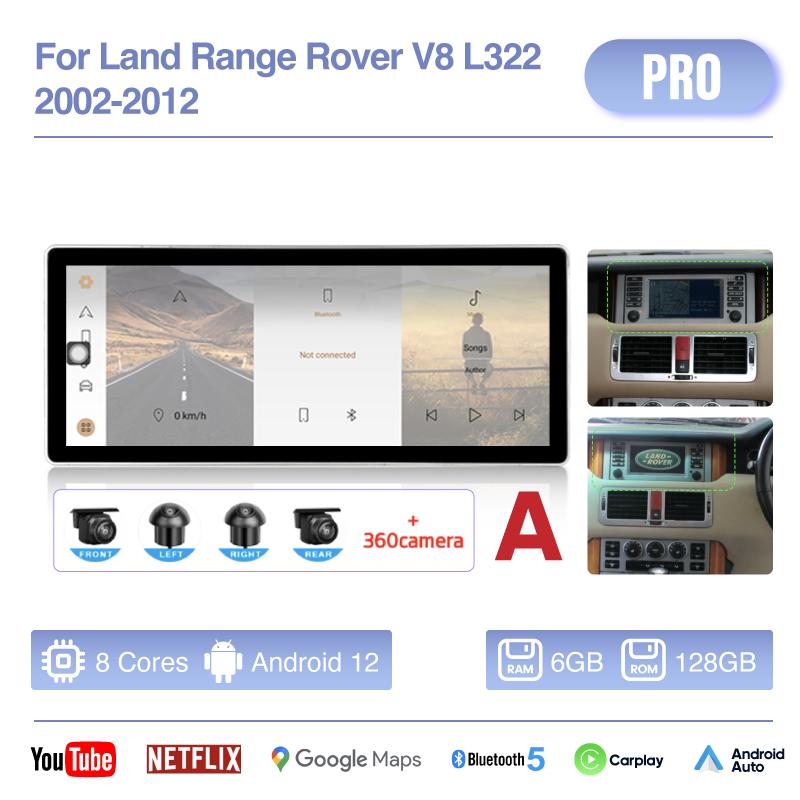 Car Multimedia Video Player 12.3" For Land Rover Range Rover Vogue V8 L322 2002-2012 GPS Navigation Android12 8+256G CarPlay 4G