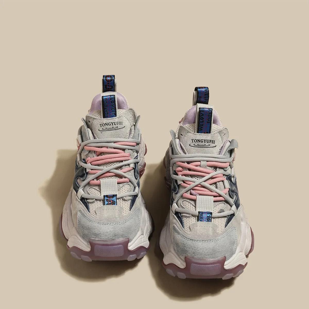 

Модне шкіряне взуття для жінок, що збільшує зріст, татове жіноче взуття, кеди на товстій підошві для жінок, дихаюче сітчасте взуття 37 фіолетовий