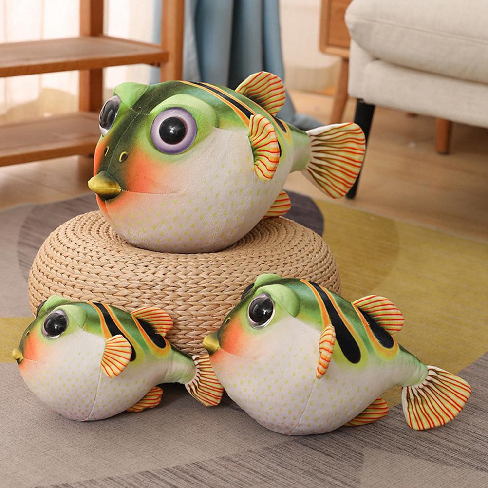 Cute Puffer Fish Plush Toy Cartoon Soft Stuffed Animal Fluffy Toy Throw Pillow Sofa Couch Bedroom