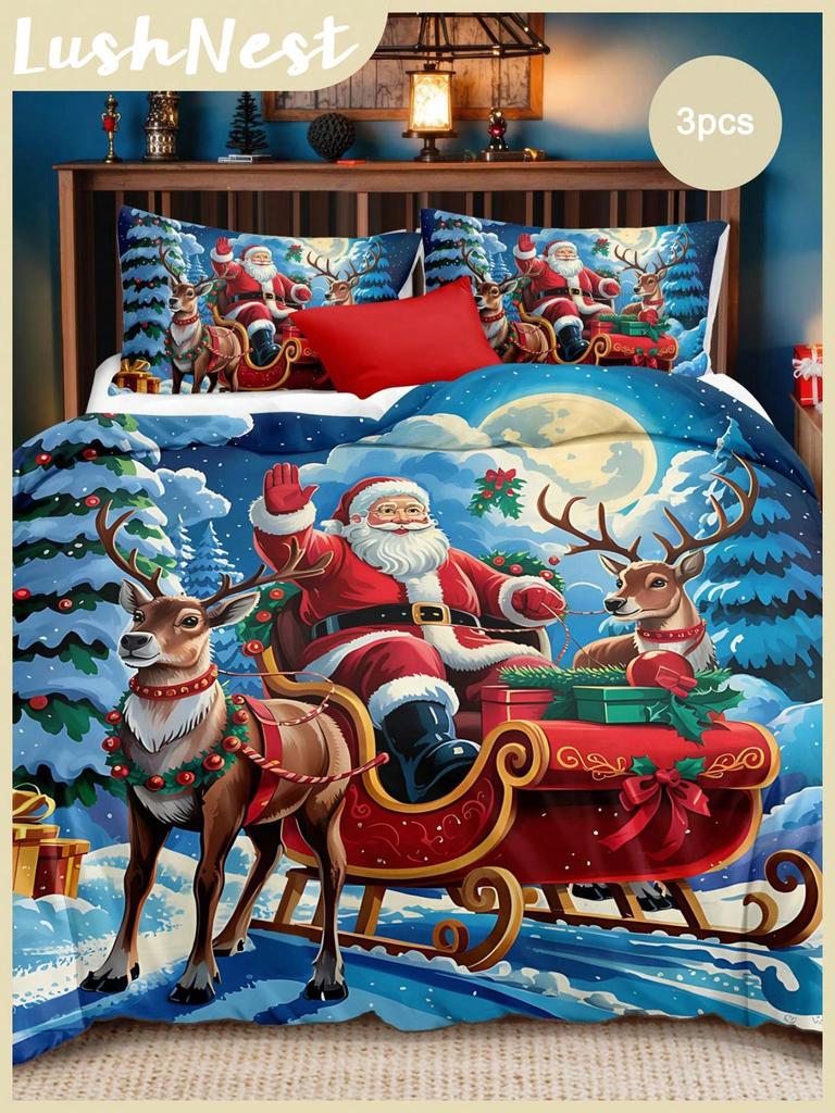 Christmas Bedding Set Merry Christmas Duvet Cover Set Christmas Printed 3 Pieces Christmas Room Decorations Comforter Cover Set