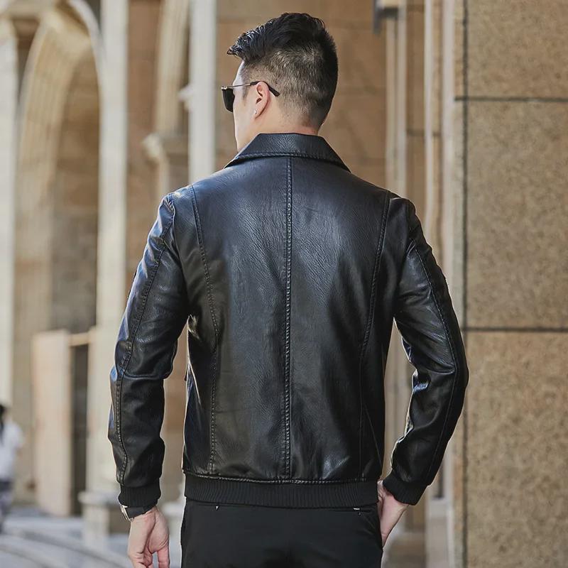 Pánská plyšová teplá kožená motocyklová bunda 2023 - podzimní a zimní korejský styl