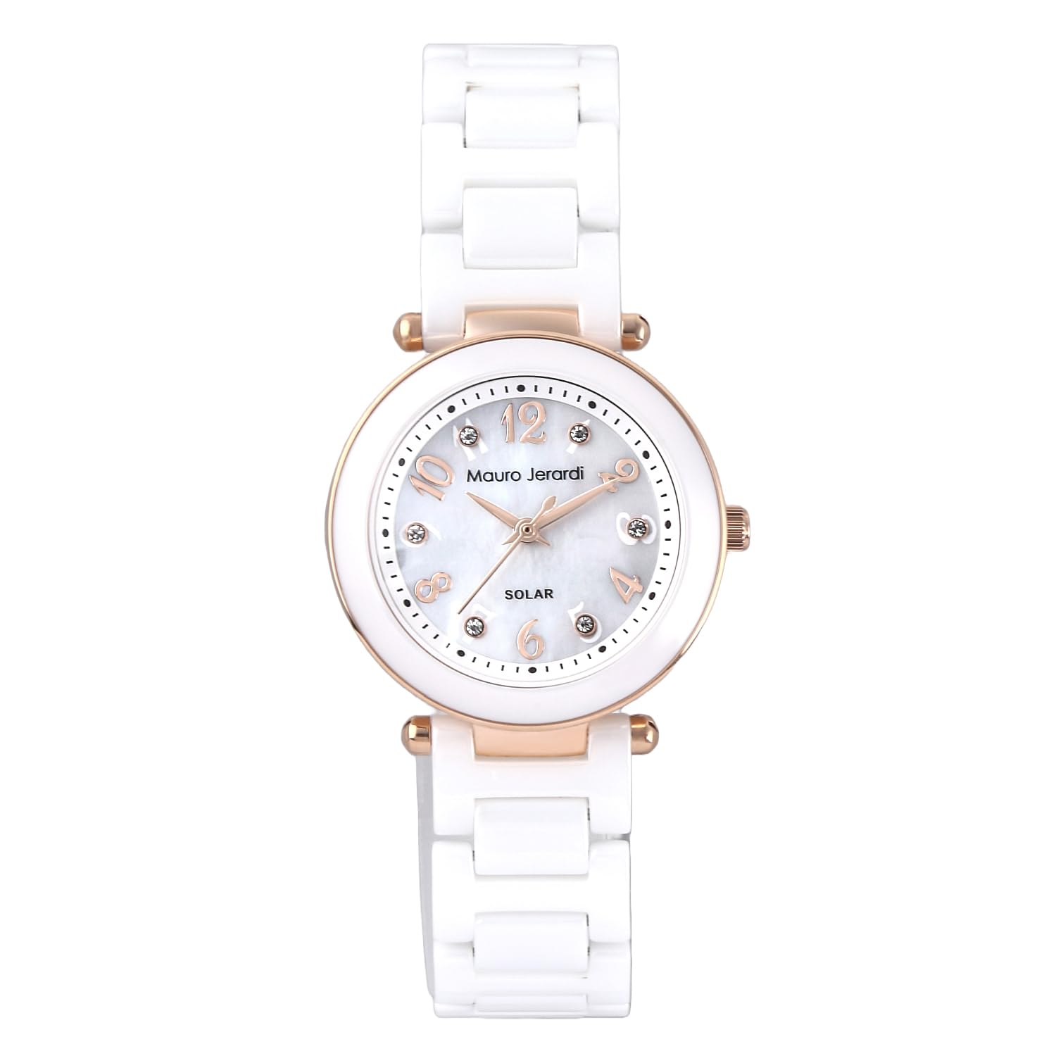 

Mauro Geraldi Solar MJ068 Pink White Pink Women s Watch, Ceramic, (White & Gold, & Gold)