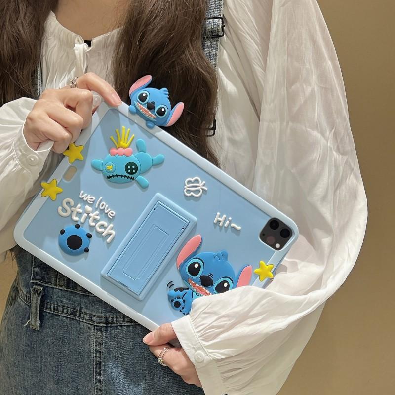 Cute Stitch Cartoon Silicone Case IPad 10th Gen With Hidden Stand Shockproof Soft Cover Mini 6