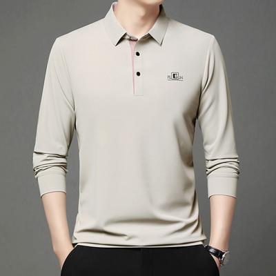 Long-Sleeved Polo Shirt Men'S Simple Casual Bottom Lapel Printed T-Shirt Bottom Shirt