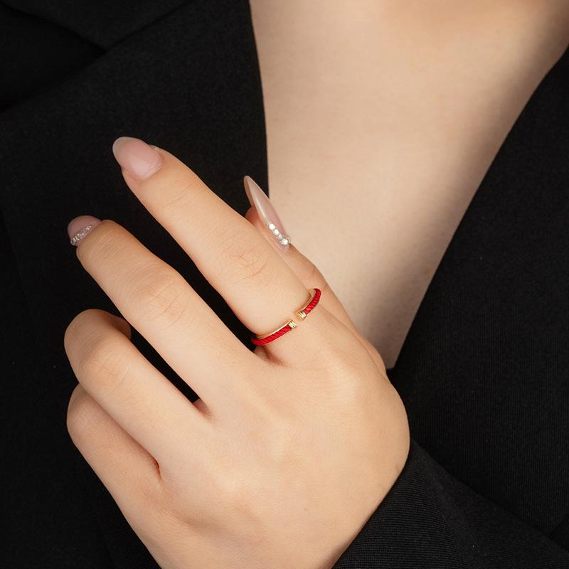 New Chinese style red rope open ring light luxury national tide temperament index finger ring fashion trend simple niche jewelry