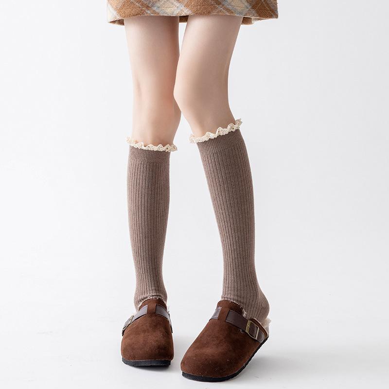 Damskie Jesienno-Zimowe Pogrubione Ciepłe Koronkowe Skarpety Świąteczne Noworoczne