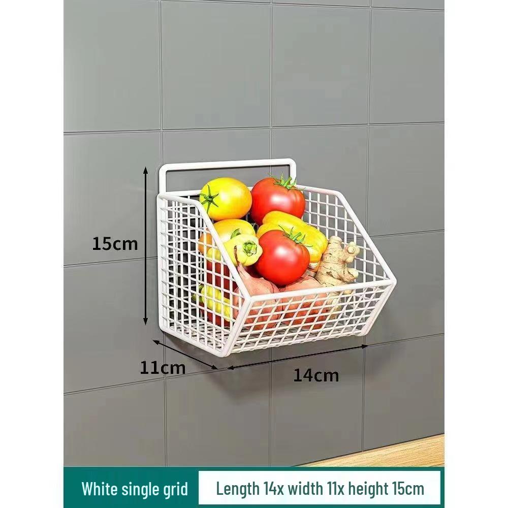 Wall-Mounted Scallion Ginger Garlic Storage Basket - No-Punch Kitchen Shelf Essential