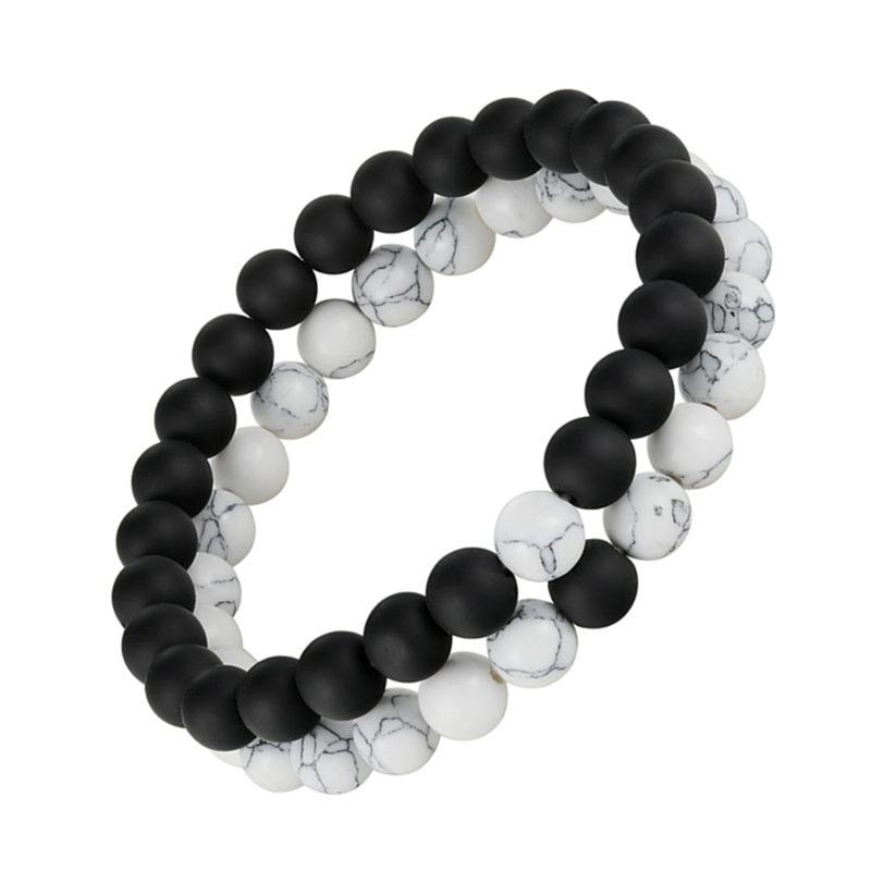2 uds./juego Pulsera de Distancia Abalorios de Corona Encanto Pulseras de Piedra Natural para Mujeres Hombres Parejas pulseras de amistad Joyería Regalos