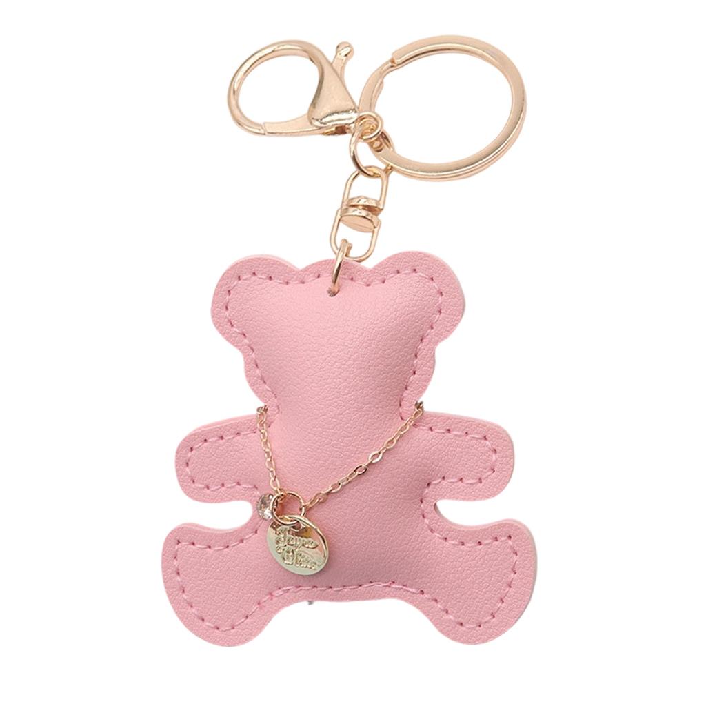 Trendy Mini Bear Keychain Decorative Bag Charm Gold Tone Chain Soft PU Leather Craftsmanship Keyrings Accessory