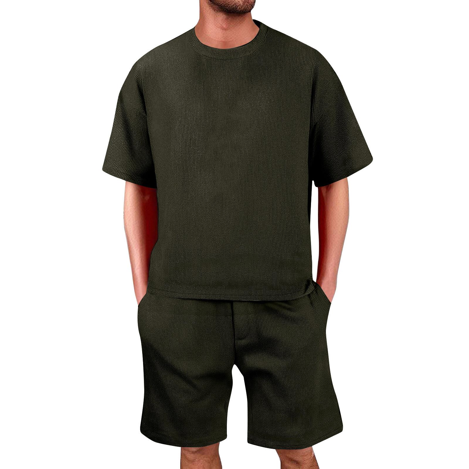 

Men s Summer Solid Color Short Sleeve Round Neck T-Shirt Shorts Set XXXL
