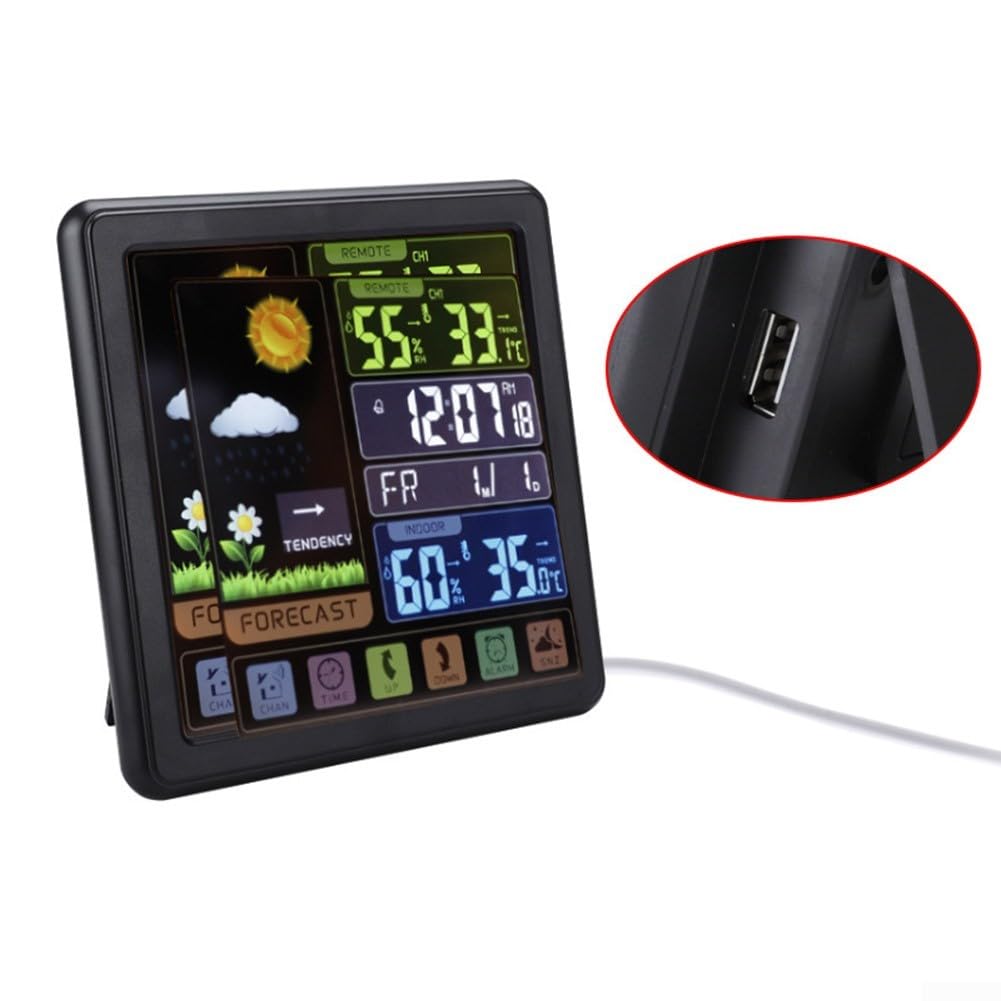 

Беспроводная метеостанция Внутренний наружный термометр Цветной дисплей Датчики Часы, внутренняя наружная температура Влажность Макс. Мин. чёрный