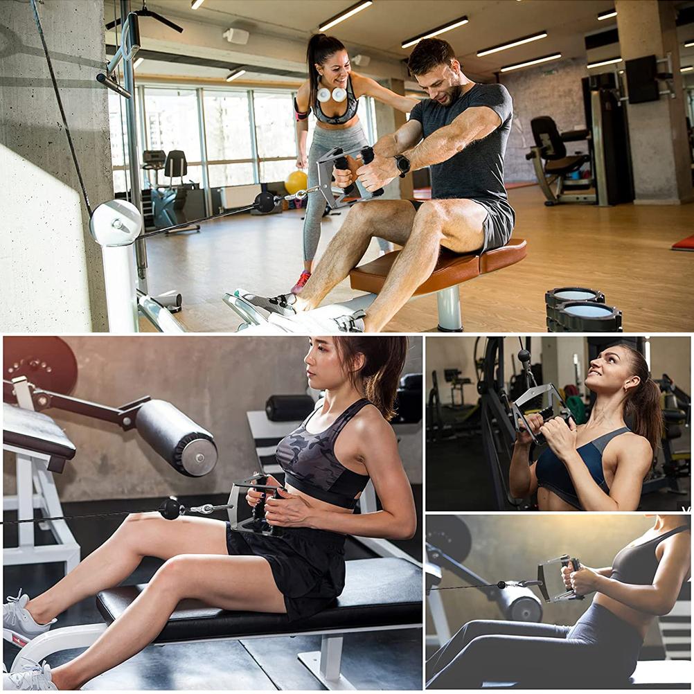 4 Pcs Nylon Triceps Rope and Chrome Rowing Parallel Grip with Carabiner Set Rowing High Pull Down Back Training Accessories