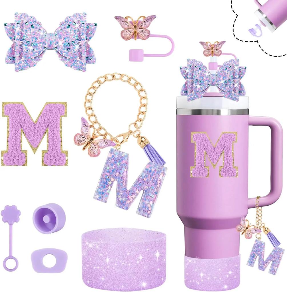 8pcs Cup Accessories Set 30oz 40oz Tumbler Straw Topper Cover, Boot, Spill Proof Stoppers, Handle Charms Sticker For Stanley Cup