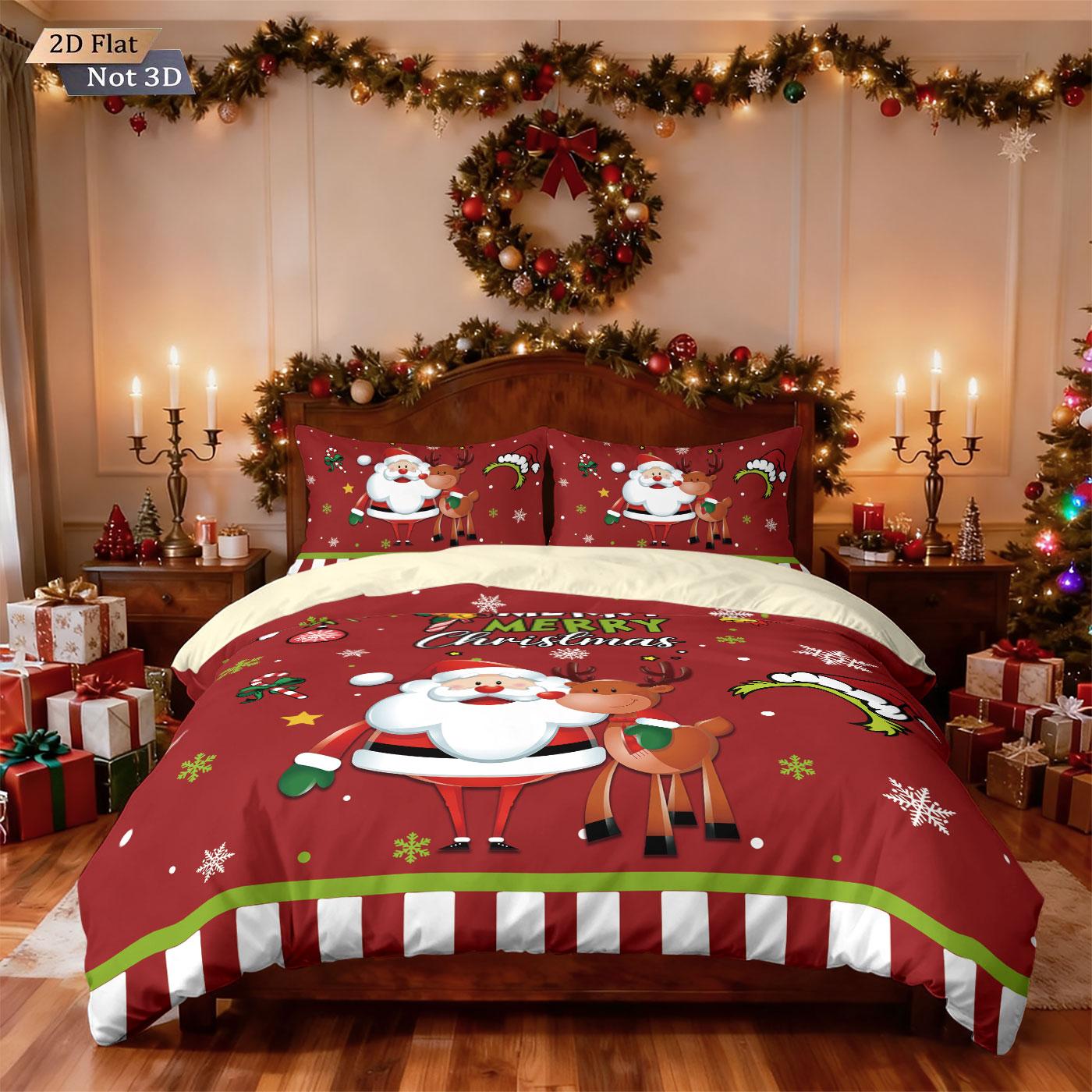 

Comforter 3Pcs Merry Christmas Santa Claus Gold Printed Quilt Set Multi Size Dormitory Bedding Holiday Decoration Machine Washable Comforter (quilt)-EU Single(135*200cm)3pcs