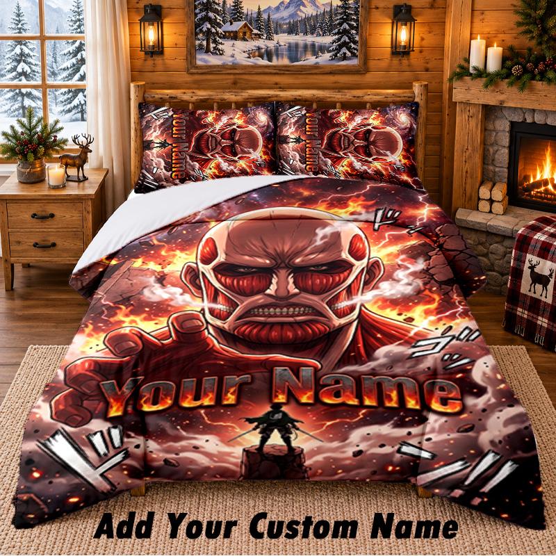 A-Attack O-On T-Titans Custom Name 3Pcs Bedding Set 1 Bed Sheet 2 Pillowcases Bedroom Home Decor