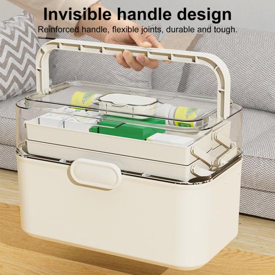 

Органайзер для ліків з ручкою 3-шаровий дизайн велика місткість прозора кришка портативний контейнер для зберігання ліків таблетниця білий