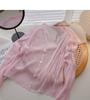 Women's Summer 2021 Thin Ice Silk Cardigan - Korean Style, V-Neck, See-Through, Long Sleeve Knit Top.