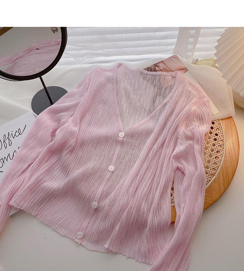 Women's Summer 2021 Thin Ice Silk Cardigan - Korean Style, V-Neck, See-Through, Long Sleeve Knit Top.