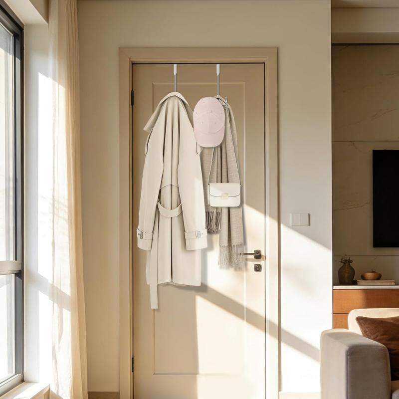 2Pcs Heavy Duty Over The Door Hooks Easy Installation Sturdy Metal Hangers For Coats Bags Towels Clothes