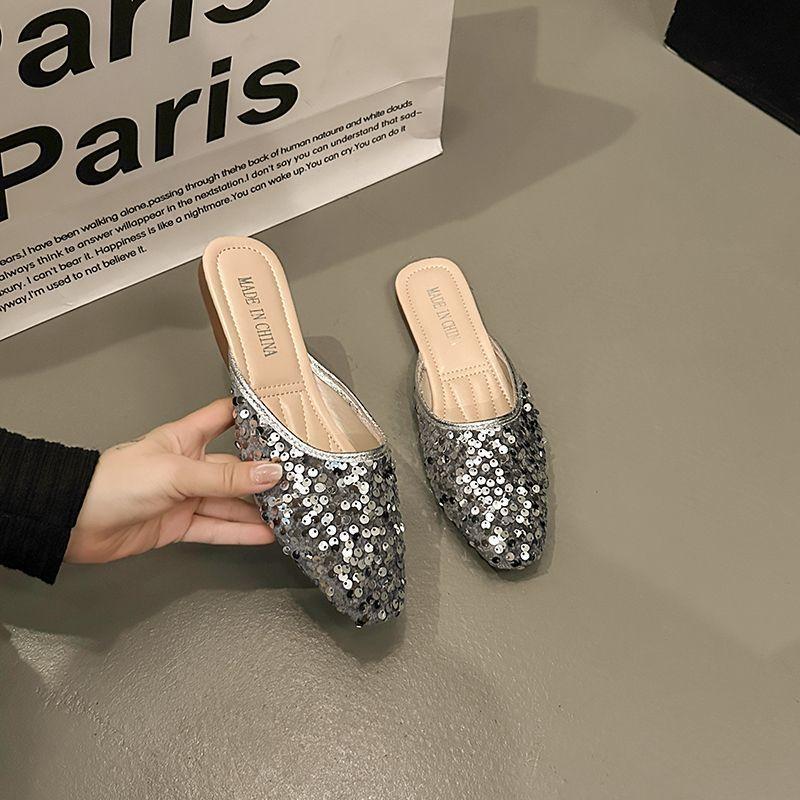 Woman Mules Slippers Sequins Flat Shoes for Women Waterproof on Promotion 39 H Sandal Summer Slides Footwear Korea Style Sandals