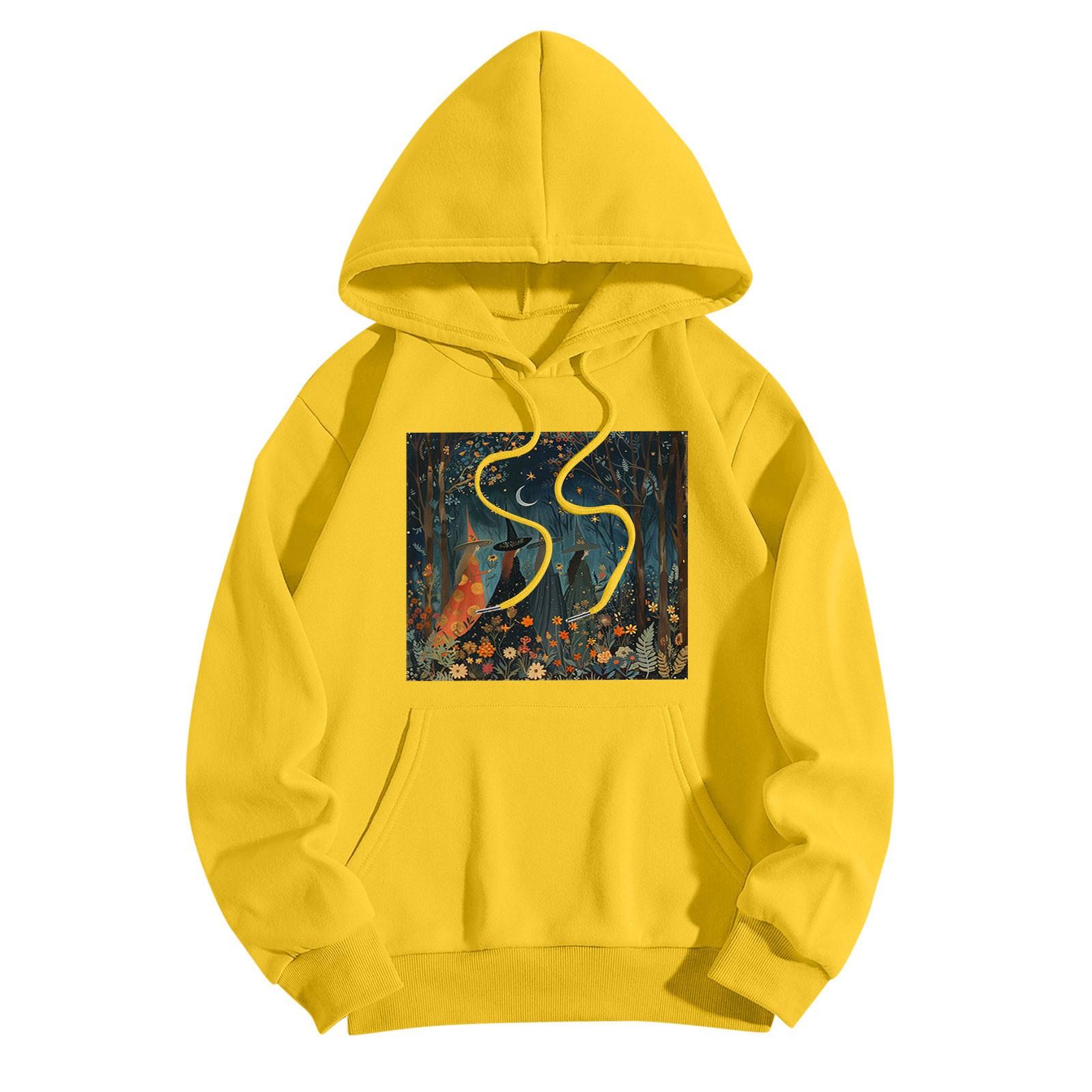 

Толстовки для девочек-подростков с длинным рукавом и принтом, повседневные толстовки с графическим принтом, пуловер на шнурке, симпатичная толстовка большого размера XL жёлтый