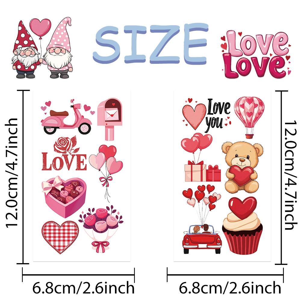 10 Blätter Rosa Valentinstag Tattoo-Aufkleber für Gesicht, Arm und Körper, temporäre wasserdichte dekorative Tattoo-Aufkleber, kreative Geschenke