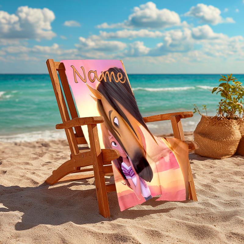 Asciugamano da spiaggia personalizzato con motivo Spirit Riding Free - morbido, assorbente, ad asciugatura rapida, perfetto per nuoto, campeggio e bagni