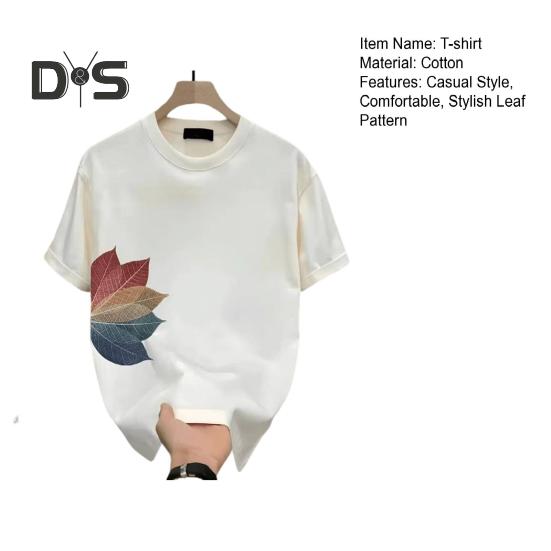 Men's Leaf Print T-shirt Cotton Round Neck Short-sleeved Top Summer Casual Loose Tee Shirt for Daily Life Sports Beaches