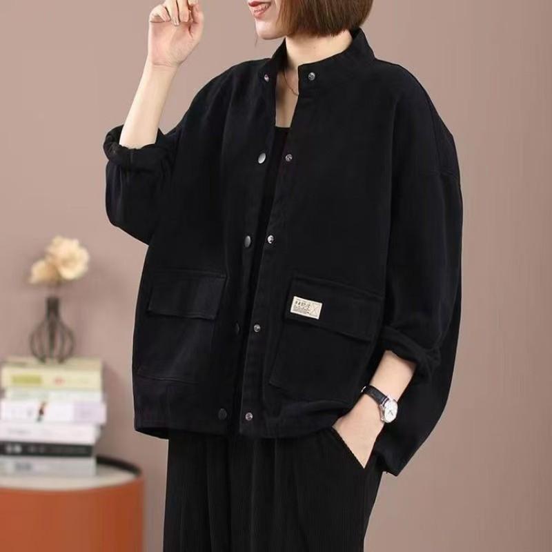Womens Oversized Relaxed Fit Stand Collar Denim Cotton Utility Jacket 2026 Casual Streetwear