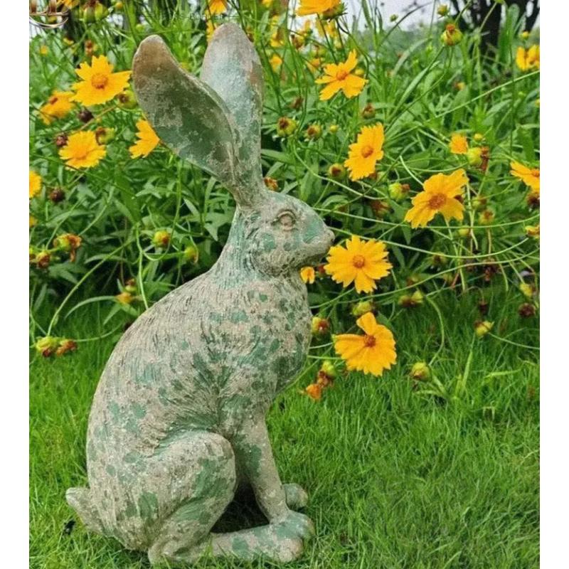 Frost Resistant Vintage Rabbit Sculpture Macaron Pastel Resin Statue Indoor Outdoor Garden Decor Ornament