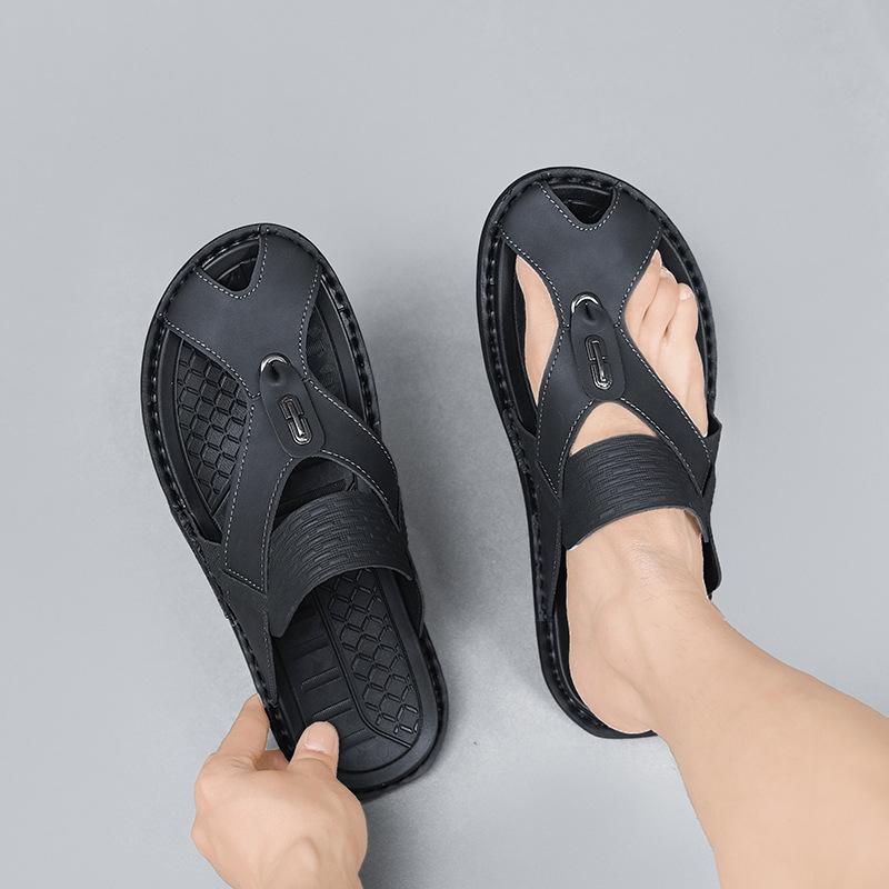 Plus Size Men's Slippers Summer New Wear Beach Toe Clip Flip Flops Men's Non-slip Leather Sandals