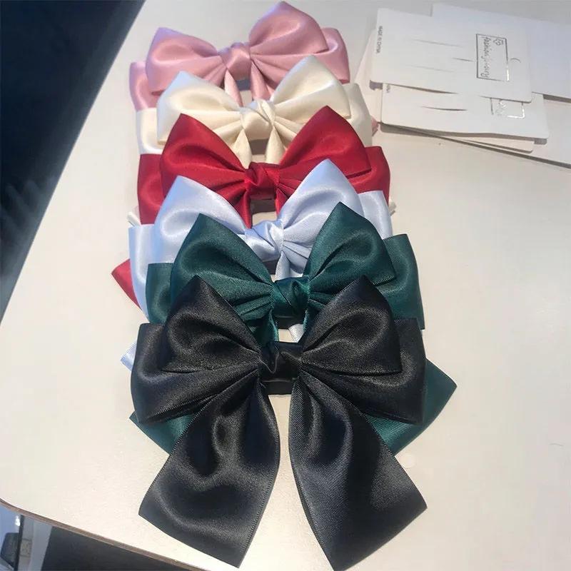 Solid Color Bow Ribbon Hair Clip  Women Bowknot Barrettes Women Ponytail Clip Headband Girls Hair Accessories Gift