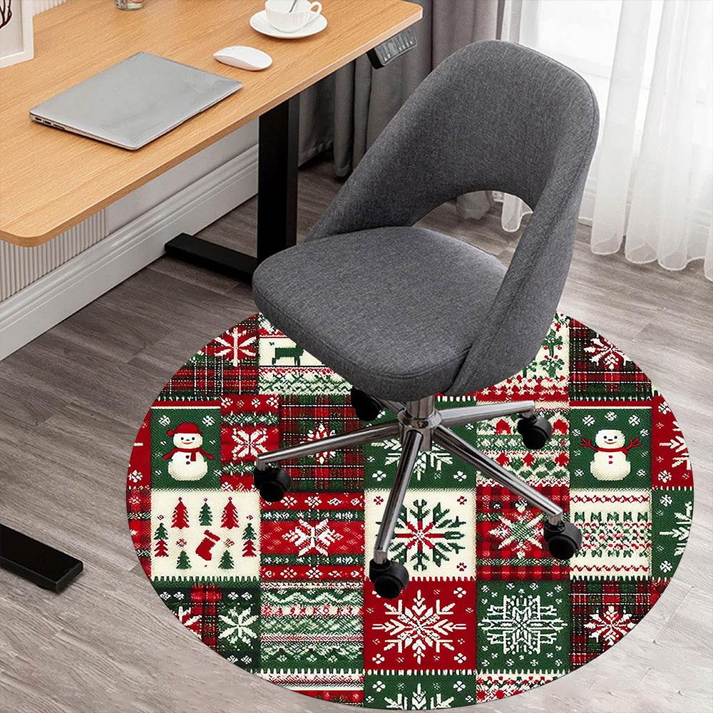 1pc Christmas, Pattern Round Chair Mat Area Rug - Non-Slip, Floor Mat for Office, Bedroom, and Indoor Decor -1002195