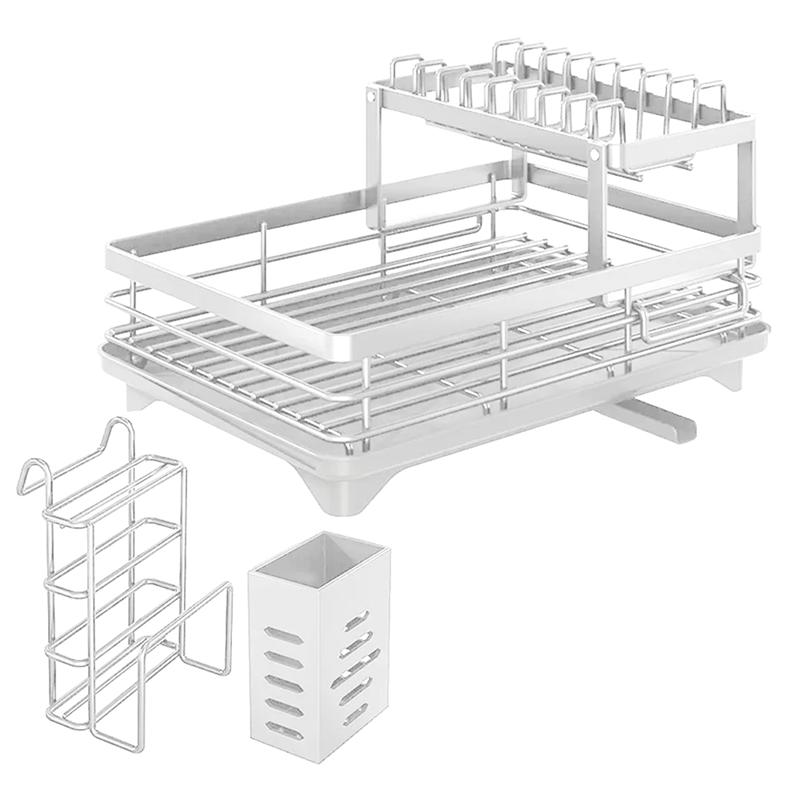 Carbon Steel Dish Rack with Drainboard, Sink Organizer, Dish Strainer Shelf for Kitchen Counter Storage