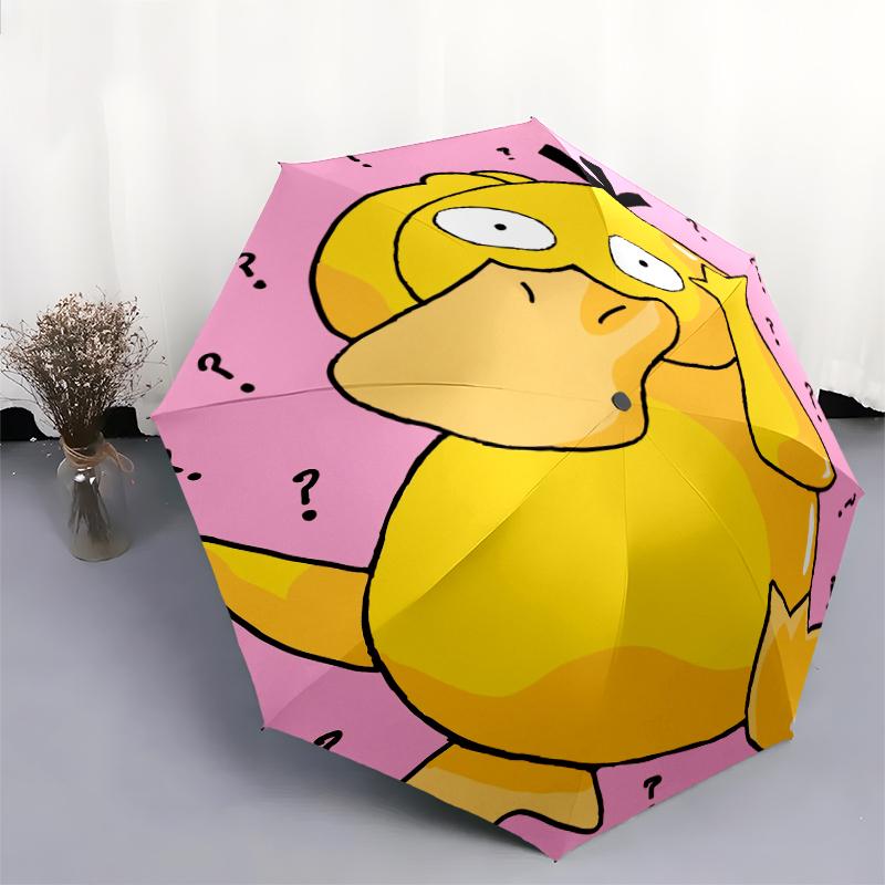 Pokémon Psyduck Pattern, Automatic Folding Umbrella, Portable and Foldable Design, 8 Ribs, a Christmas or Birthday Gift.