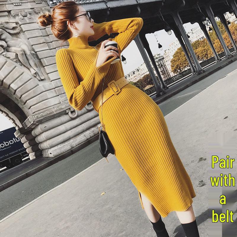 

Autumn/Winter 2025 High-Neck Knit Wool Split Dress M