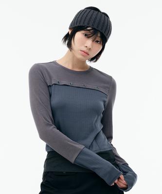 TUOMIO Texture Mixed Long Sleeves [Charcoal]