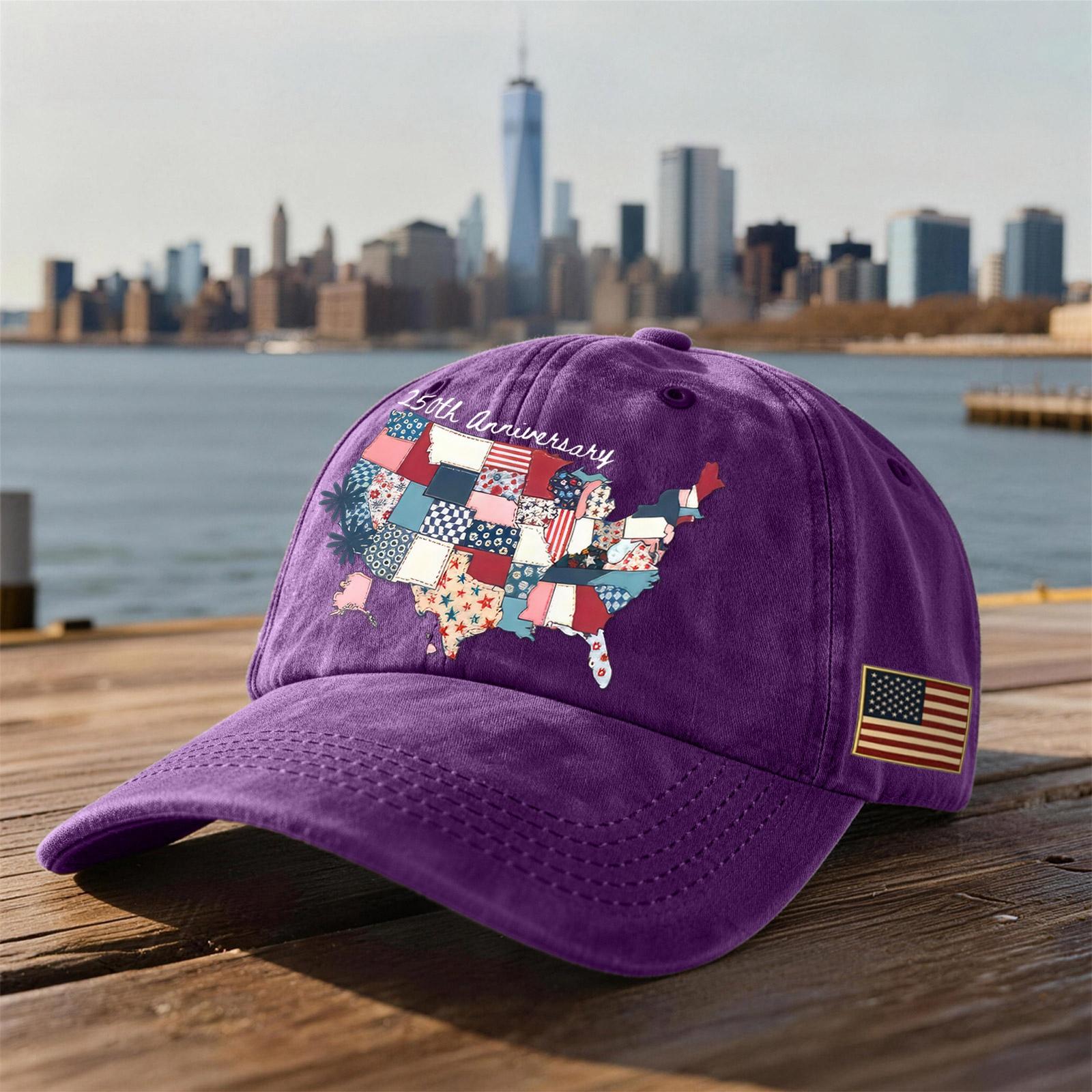 

Unisex 250th Anniversary Vintage Washed Baseball Cap with United States Patchwork Print Adjustable Fit for Outdoor Activities One Size фиолетовый