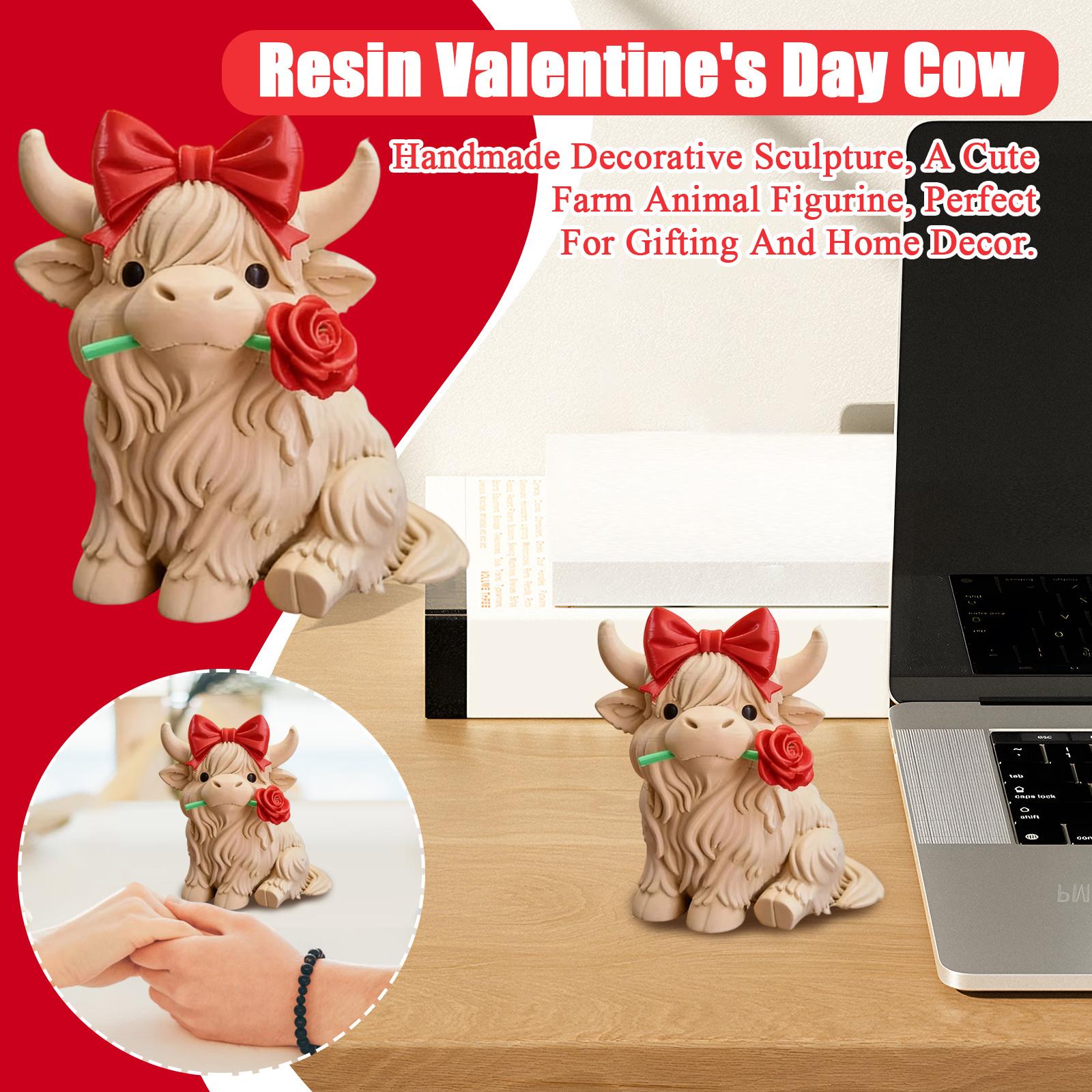 

Resin Valentine s Day Cow - Handmade Decorative Sculpture, A Cute Farm Animal Figurine, Perfect For Gifting And Home Decor. One Size