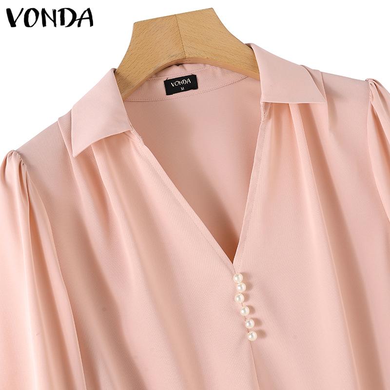 VONDA Cămașă de damă, guler, cu mânecă lungă, decorată cu perle, de culoare uni