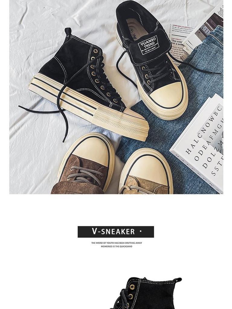 2025 Men's Retro High-Top Canvas Sneakers with Thick Sole for Height Boost - Versatile Casual Shoes for Spring