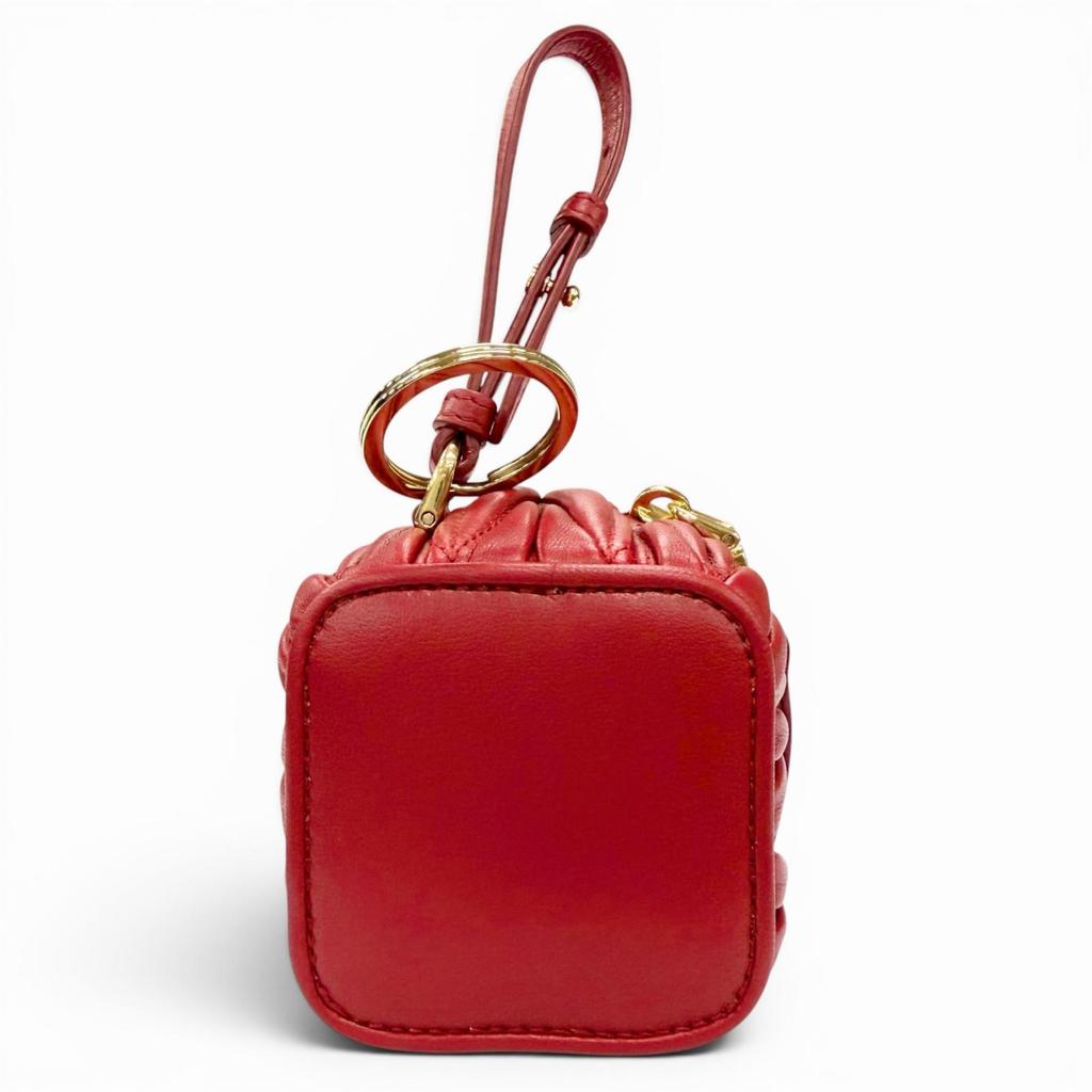 Excellent MIUMIU Charm MATELASSE Charm Logo Keyring Leather Pouch Red 5TL527 Used