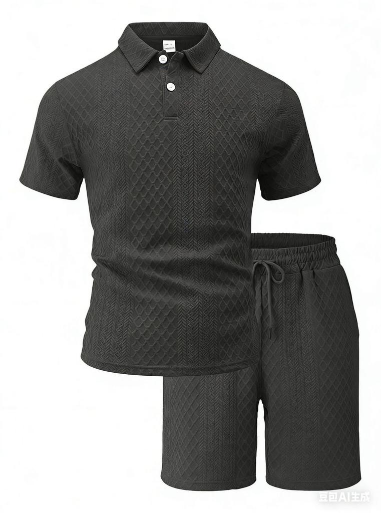 Heren Casual Sport Jacquard Korte Mouw Polo Shirt En Korte Broek Set