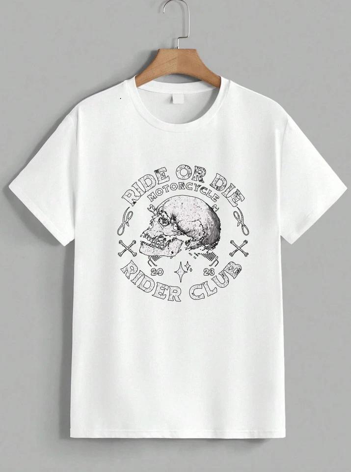 Ride Or Die Motorcycle Rider Club Graphic T-Shirt Skull Biker Vintage Tee Unisex 2 S