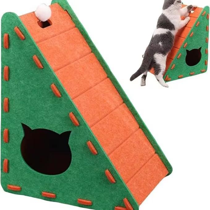 

Triangular Wall-Mounted Felt Cat Scratching Post & Bed - Durable, Slight Shedding, Integrated Pet Supplies. Cat Head Style