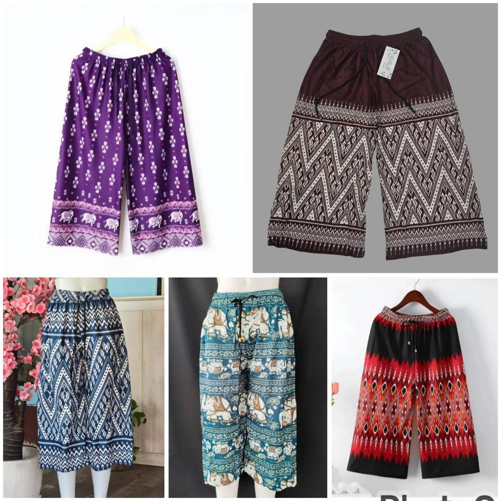 Long Loose Leg Elephant Pants Adjustable Elastic Waistband Strap Women Men Unisex Print Thailand Casual Streetwear Beach Summer Bohemian Retro Vintage
