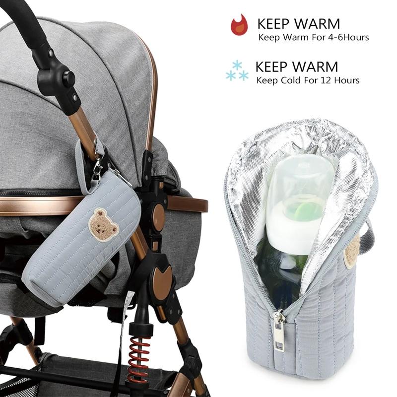 Design Baby Bottle Tote Bag With Aluminum Foil Insulation Bags Cute Bear Water Bottle Thermal Storage Pouch With Stroller Hook